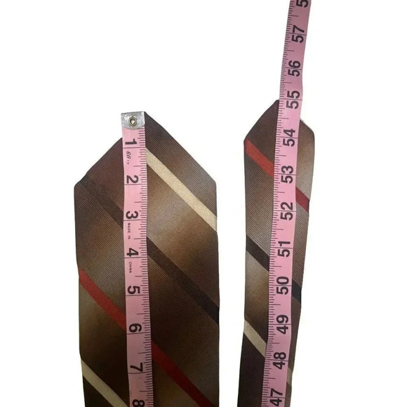 WEMLON by Wembley Vintage Thin Striped Tan Hazelnut & Red Tie 55" x 4" - Picture 10 of 11
